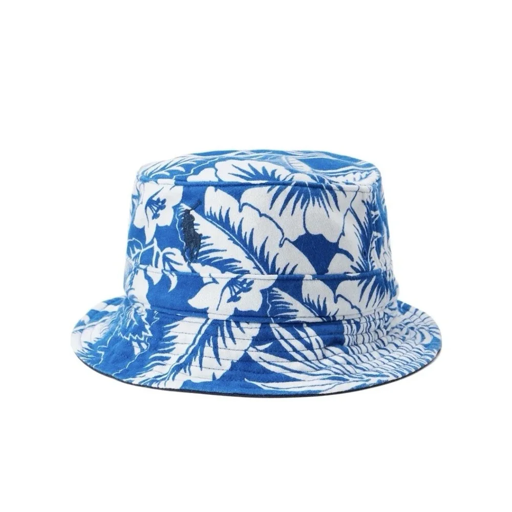 NEW Polo Ralph Lauren‎ Floral Terry Bucket Hat Size L/XL Cotton Blue White Pony